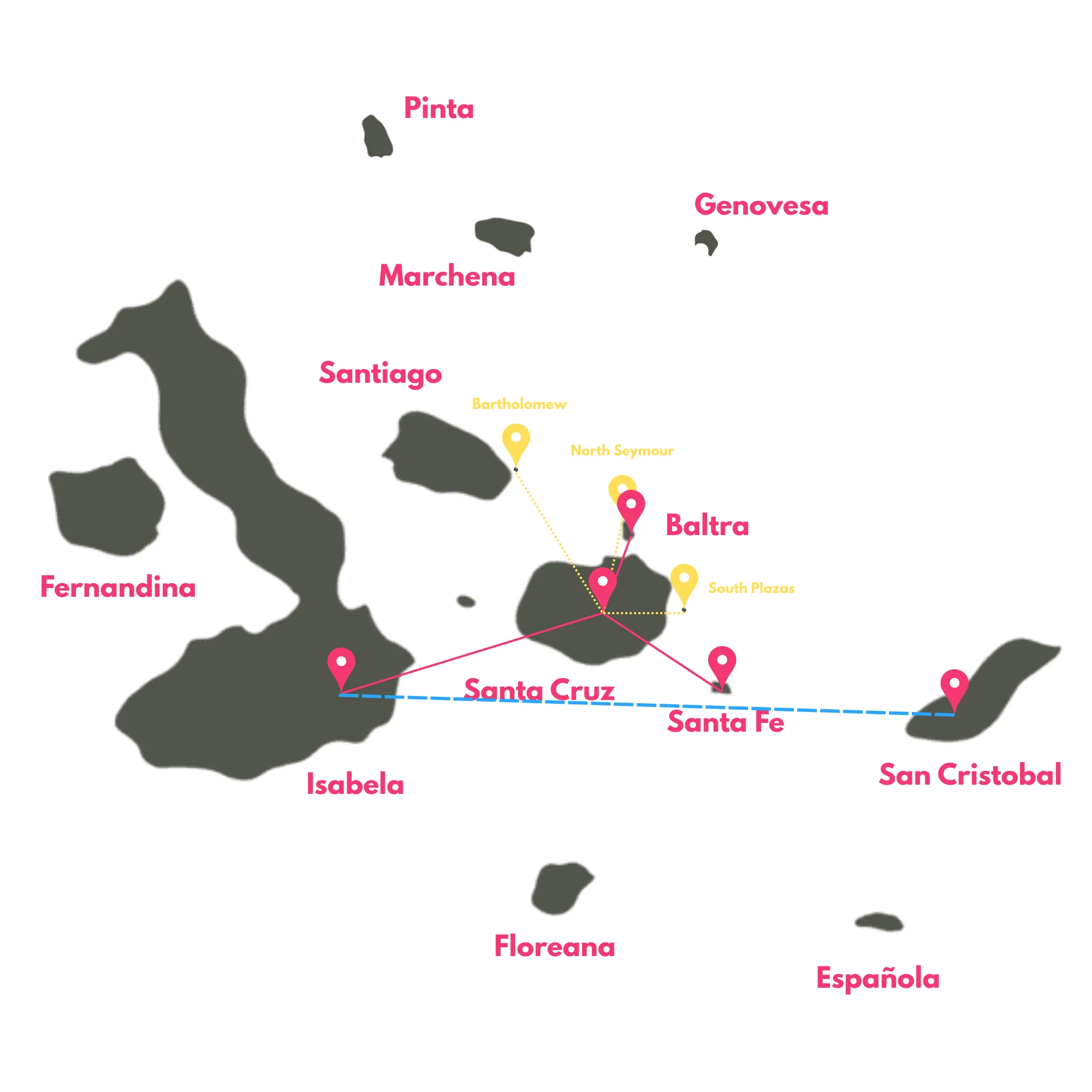 7 Day - Galapagos 360 Tour "A" - IDEAL route map